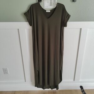 Olive Green V-Neck Maxi Dress